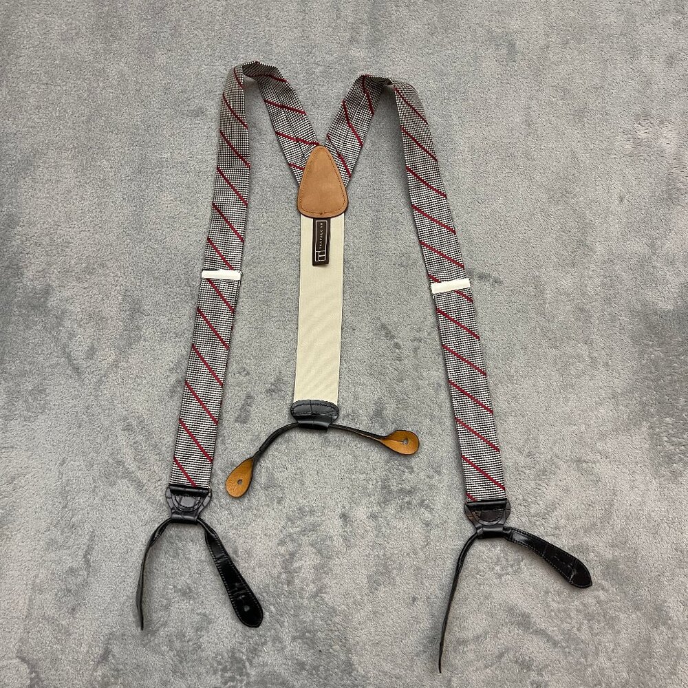 Trafalgar Suspenders Braces Men Houndstooth Red Stripe Adjustable Straps
